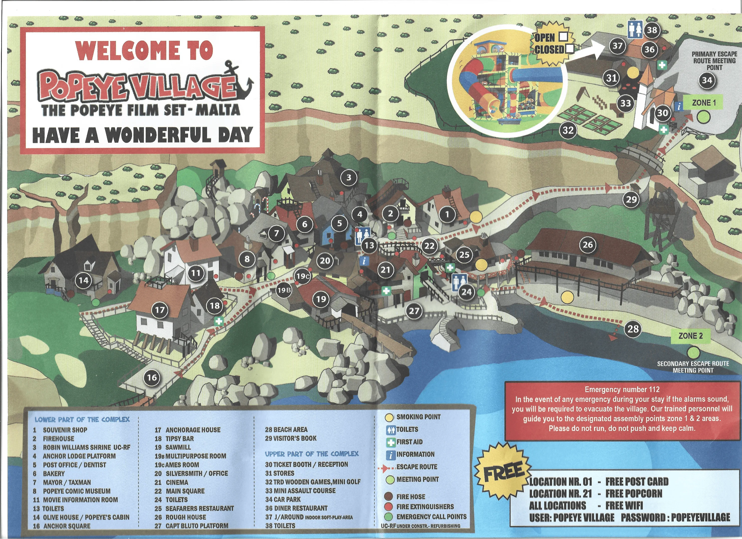 Historische Besucherkarte des Popeye Village aus dem Jahr 2025