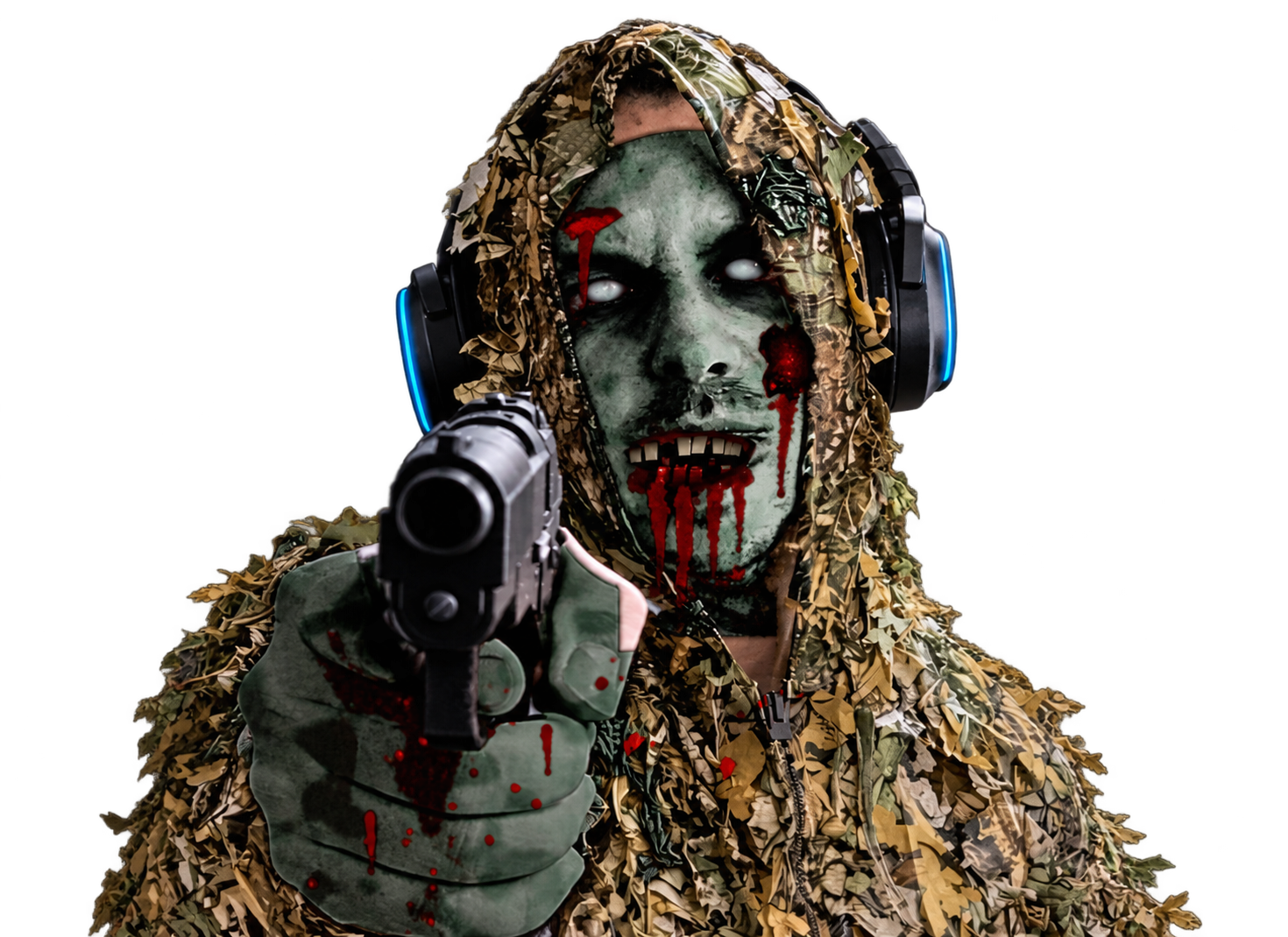 Freigestellter ShaneTSGTV als Zombie mit Headset und Waffe für ShaneTober 2026