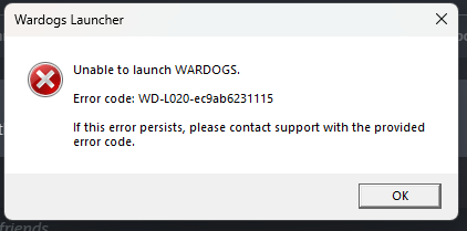 WARDOGS Launcher mit dem Fehler Unable to launch WARDOGS